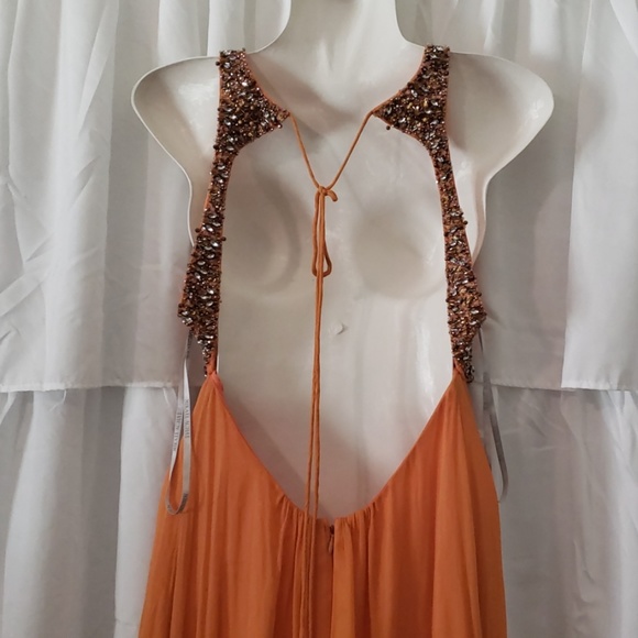 Mikael Aghal orange prom dress with sequins strap - Picture 3 of 6